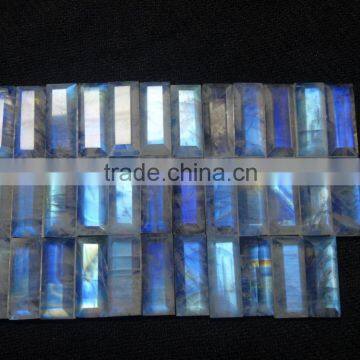 Best Quality Rainbow Moonstone Faceted Rectangular Shape 20x8mm Blue Flashy Moonstone
