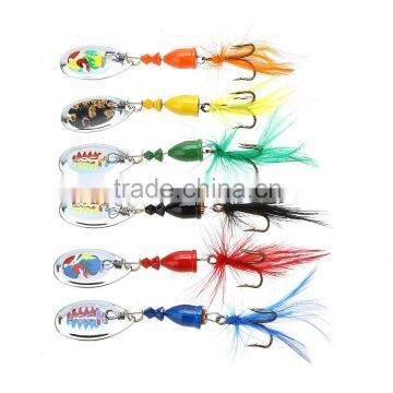 6Pcs 7cm 4g Hard Fishing Lures Spoon Noise Sequin Paillette Baits With Feather Treble Hook Set Tackle photo-4