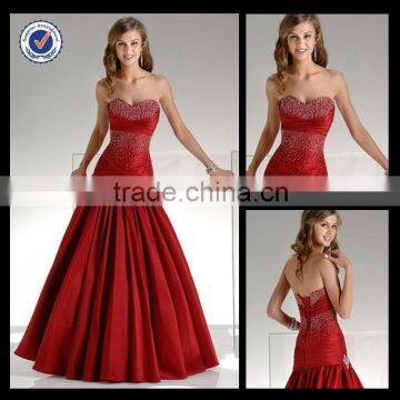 New Wholesale Custom Made Mermaid Sweetheart Red Satin Party Dress Sequined Homecoming Dress H0021