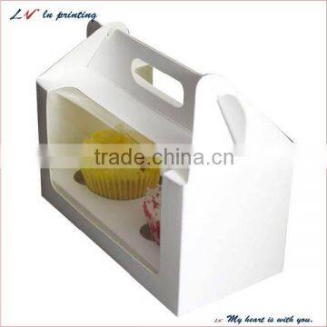 Custom favour take away folding 2 cupcake box/ exclusive unique 2 holes cupcake box / clamshell shape cupcake box with insert