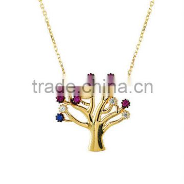 14K Solid Gold Colored Tree Of Life Charm Necklace