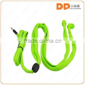 Shoelace earphone with oem ear shell and brand logo waterproof function fluoresent shoelace earphone headphone