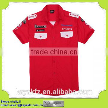 2014 hot sale cut and sew fashion design red cotton racing sport shirts