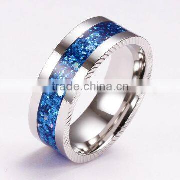 mens titanium or stainless steel ring with colorful fancy jewelry inlay