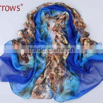 2016 Rose Patterns Gradient 100% Polyster Inmitated Silk Scarf Pashmina Scarves/ Large Shawls Ponchos Wraps Women 145x170cm photo-2