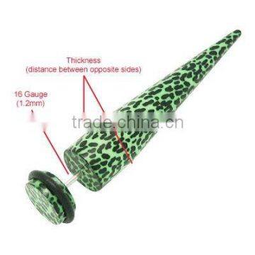 Acrylic 16 Gauge Green leopard Design Ear Stretcher fake cheater ear plugs