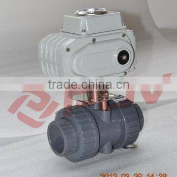 UPVC double union ball valve 24v dc electrical plastic screw valve