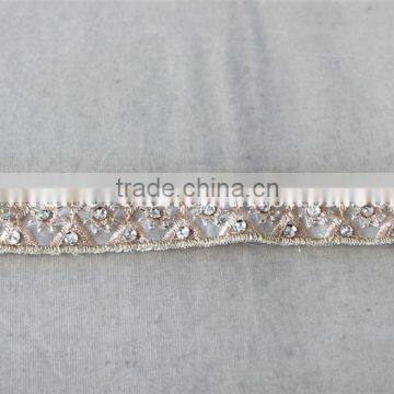 2.5cm Beaded Organza Embroidery Lace Trim With Cup Sequins in Rose Gold photo-2