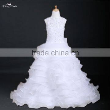 FG25 Latest Full-Length Ball Gown White Lace Flower Girl Dress Patterns For 5 7 Year Olds Girls