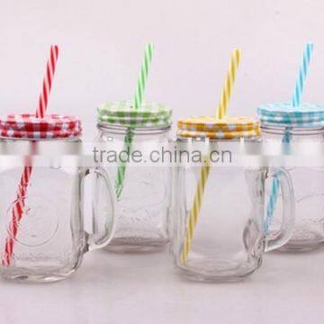 2014 new design mason jar glass jam jar with handle