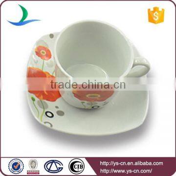 Ceramic Material White Dinner Plates Set With Poppy Printing photo-3