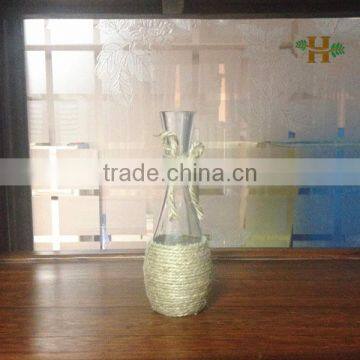 Rope Decoration Clear Trumpet Glass Vase,cheap glass vase