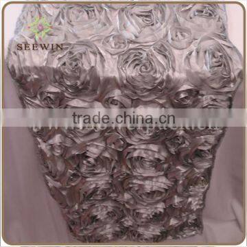 Plain Dyed Pattern and Satin Fabric,100% Polyester Satin Material Satin Rose Embroidery Table Runner/wedding Deco Rosette Table photo-2