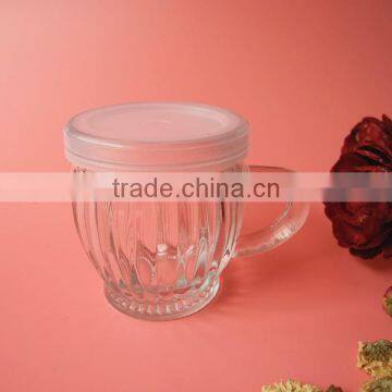 China Supplier Vertical Stripe Glass Yogurt Bottle With Handle photo-2