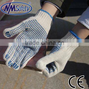 NMSAFETY 10 gauge white cotton knitted gloves glove knitted and dotted hand gloves