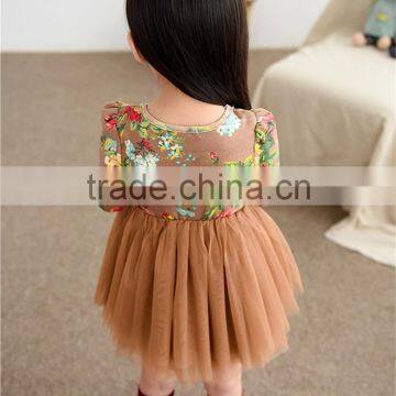 2015 New Autumn Girls Clothes Long Sleeve Flower Print Girl Dress For Party Wedding Children Kids Girl Floral Dress For School photo-6