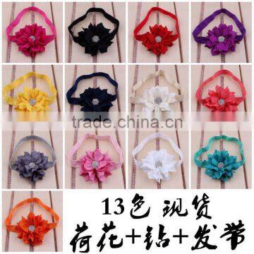 Fabric Flower Headband With Rhinestone in Center for Kids Hair Accessories photo-2