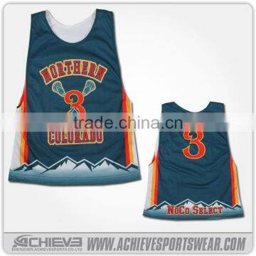 Latest sublimation polyester lacrosse reversible jersey mesh pinnie