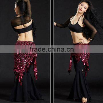 Tribal Triangle Crochet Sequin Hip Shawl Triangle Belly Dance Hip Scarf photo-4