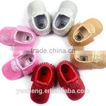 Factory fringe pu leather moccasins Shiny hand-soft bottom tassel toddler shoes newborn baby shoes