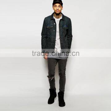 Black Plain Wholesale Denim Jacket Men Custom Cheap Price photo-4