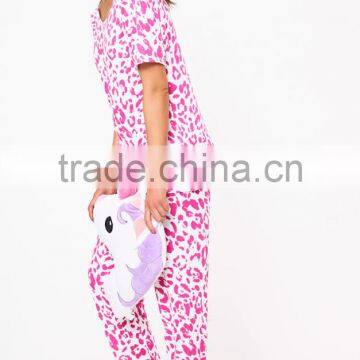 MGOO Full Print Women Long Pyjama Pink Leopard Print PJ Set Digital Print Cotton Pajamas photo-5
