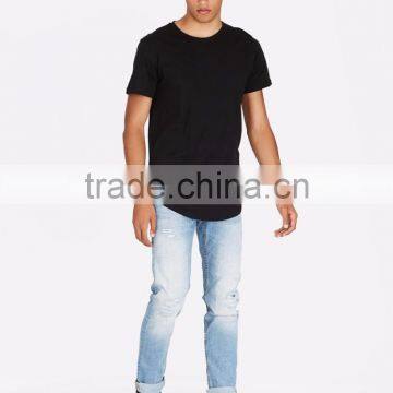 MGOO Latest Designs Mens Curved Hems T Shirt 100% Cotton Blank Longline Black T-shirts photo-4