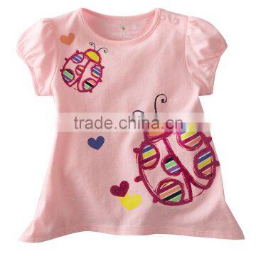 fashion girls light pink with ladybug pattern summer short sleeve t shirts kids cotton tops