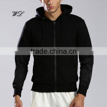 Man OEM Fancy Plain Polyester Hoody Leather Sleeve Stylish Track 5XL Hoodie Jacket