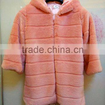 2016 New Autumn Winter Coat Women Faux Fur Coat Fake Rabbit Fur Jacket Casual Striped Loose Pink Long Coat photo-4