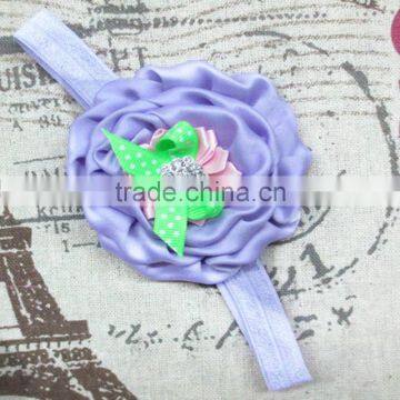 Latest Designs Baby Elastic Headband Wholesale, Ruffled Satin Flower Headband for Kids photo-2