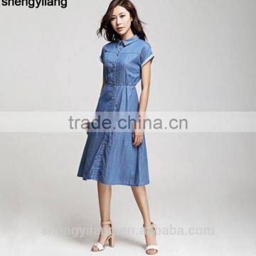 Elegant Short Sleeve Denim Jeans Dress/women Casual Dress