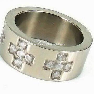 8mm Stainless Steel Diamond Ring / White Crystal Wedding Band Ring