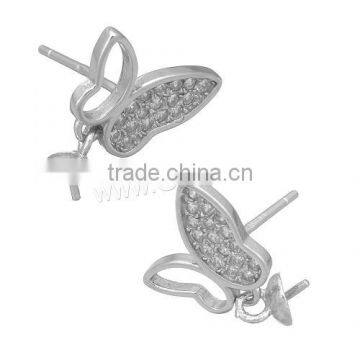 Sterling Silver Earring Drop Component 925 Sterling Silver Butterfly micro pave cubic zirconia 11x8.5x12mm 5x4x5mm 1115010