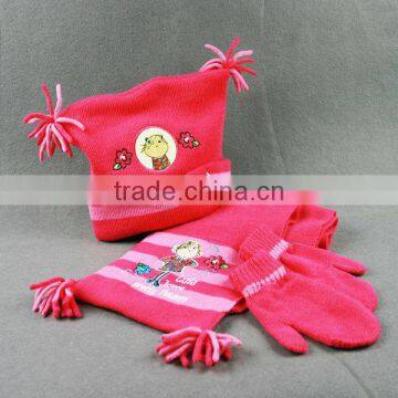 fashion winter knit hat scarf gloves set for girls