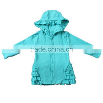 2016 yawoo blue 100%cotton long sleeve ruffle designs hoodie cardigan fall boutique girl clothing