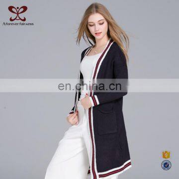 Women 100% Acrylic Fabric Knitted Long Cardigan No Zipper Design