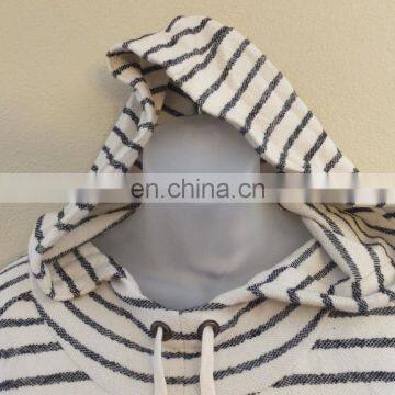 Womens Printed Stripe Sleeveless Funnel Neck Hoodie Top Shirt Natural Navy photo-4