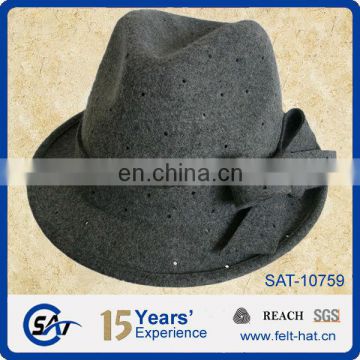 high quality grey pure wool felt trilby hat for wholesale