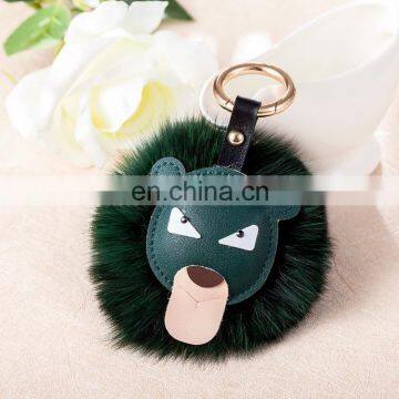 Creative Lion Head Fox Hair Ball Key Buckle Cartoon Animal Head Female Bag Pendant photo-2
