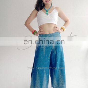 Thai fashion women wide leg peacock printed pants wholesale