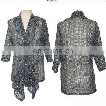 Mesh Knot 3 Quarter Sleeve Old Women Kimono Cardigan Office Wear photo-3