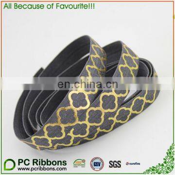 Black Gold FOE Quatrefoil Fold Over Elastic Ribbon 5/8 inch