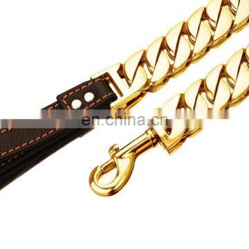 30mm Stainless Steel Chain Leather Traction Rope Large Bulldog Pet Leash photo-3