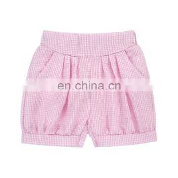 Pink Grid Printed Baby Bummies Two Pockets Design Toddler Bummies For Lovely Infant Girls Summer Wear