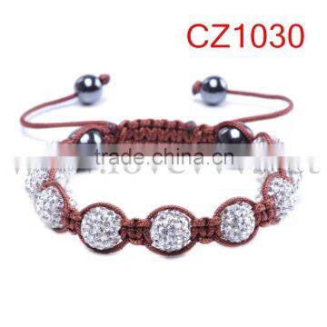 Hematite Crystal Pave Disco Ball Beads Macrame Adjustable Bracelets