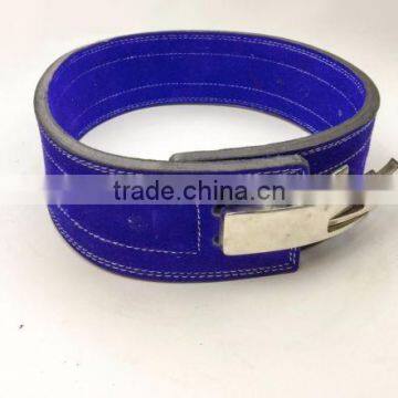 Professional Fitness Weightlifting Power Gym Belt Lever Genuine Blue Leather Belt 4" Silver Buckle New