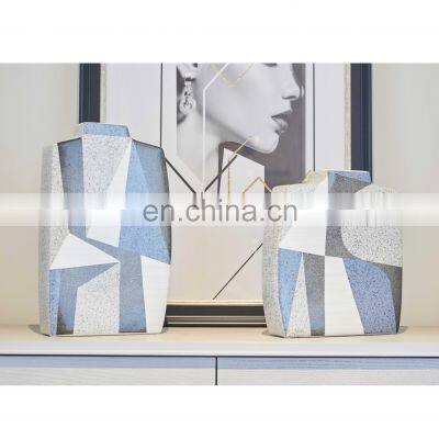 Creative Modern Fashion Decal Porcelain Vase Geometric Design Flower Ceramic For Home Decor