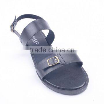 China Wholesale Fancy Style Ankle Strap Flat Sandals With Double Golden Buckles photo-2