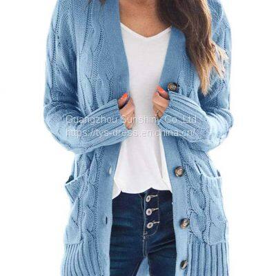 Women's solid color twist button cardigan sweater